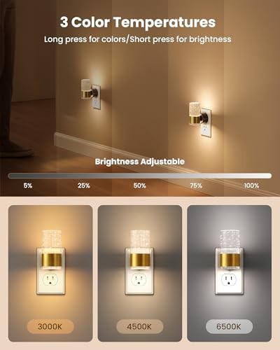 Night Lights Plug into Wall, Dimmable LED Night Light 3 CCT & 5 2 Pack Gold