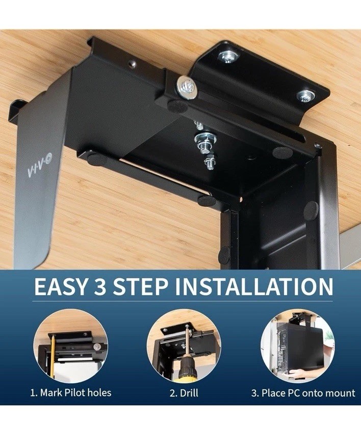 Adjustable Under Desk and Wall PC Mount, Computer Case CPU Holder MOUNT-PC01