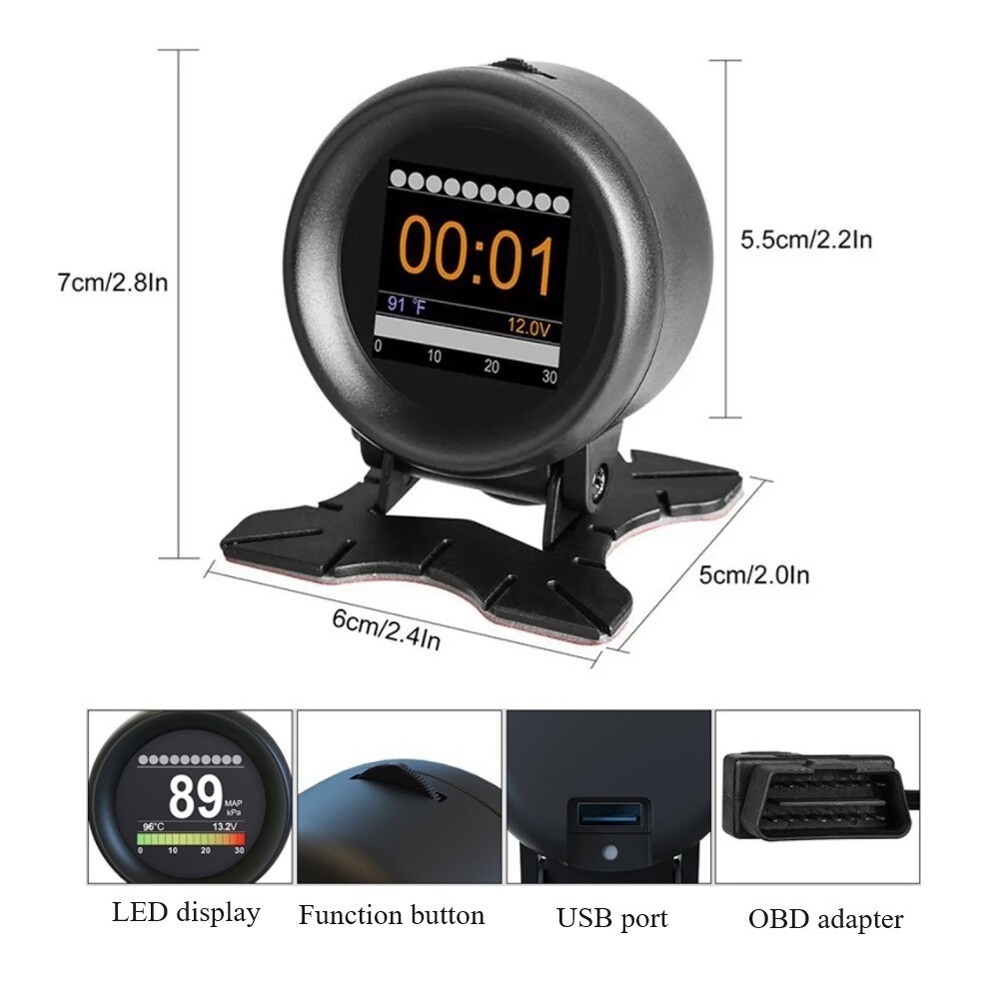 Car HUD Computer OBD2 Digital Speedometer & Water Temperature Indicator Display