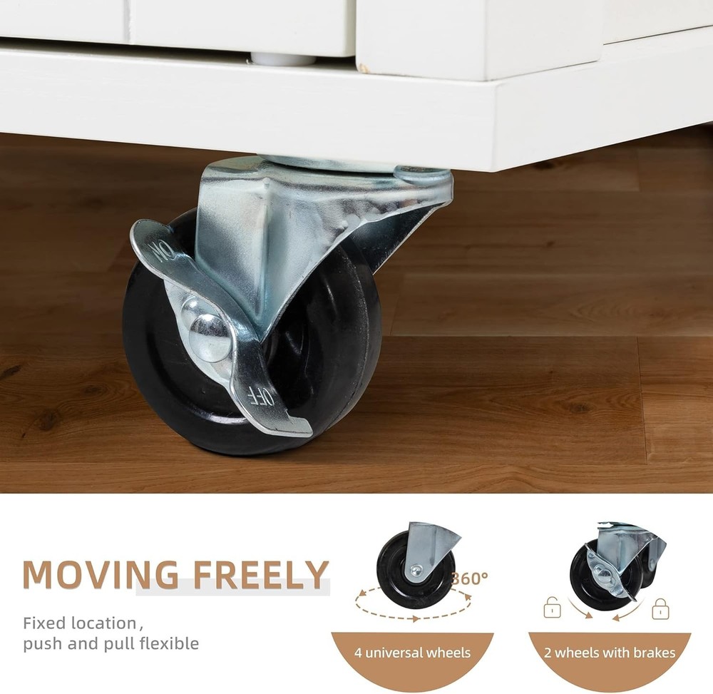 Kitchen Island Cart with Storage,Rolling Side Table on Wheels with Worktop,Si...