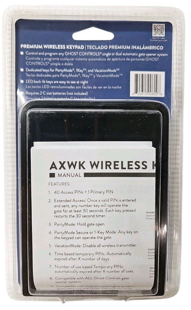 Ghost Controls AXWK Premium Wireless Keypad for Automatic Driveway Gate Opener