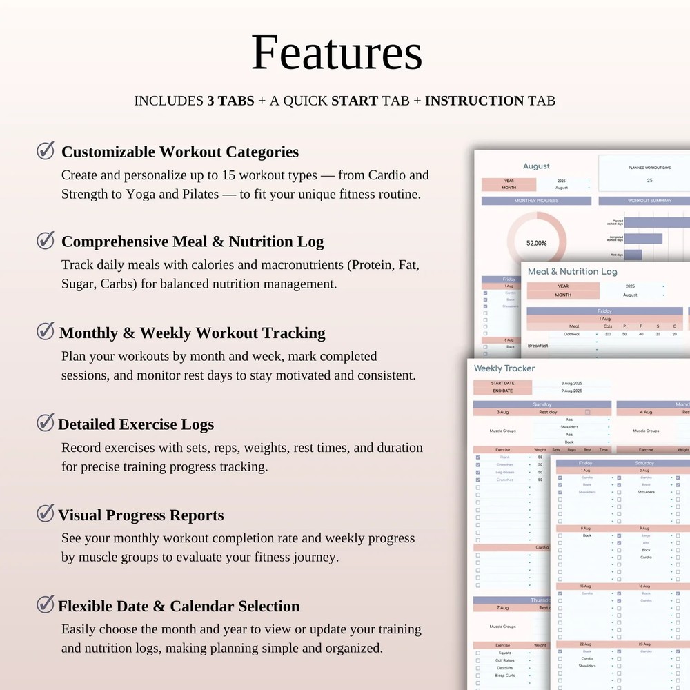 Fitness Planner Template Spreadsheet for Google Sheets & Excel
