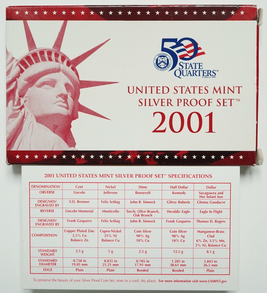 2001 Complete Silver Proof Set W/ Box & COA