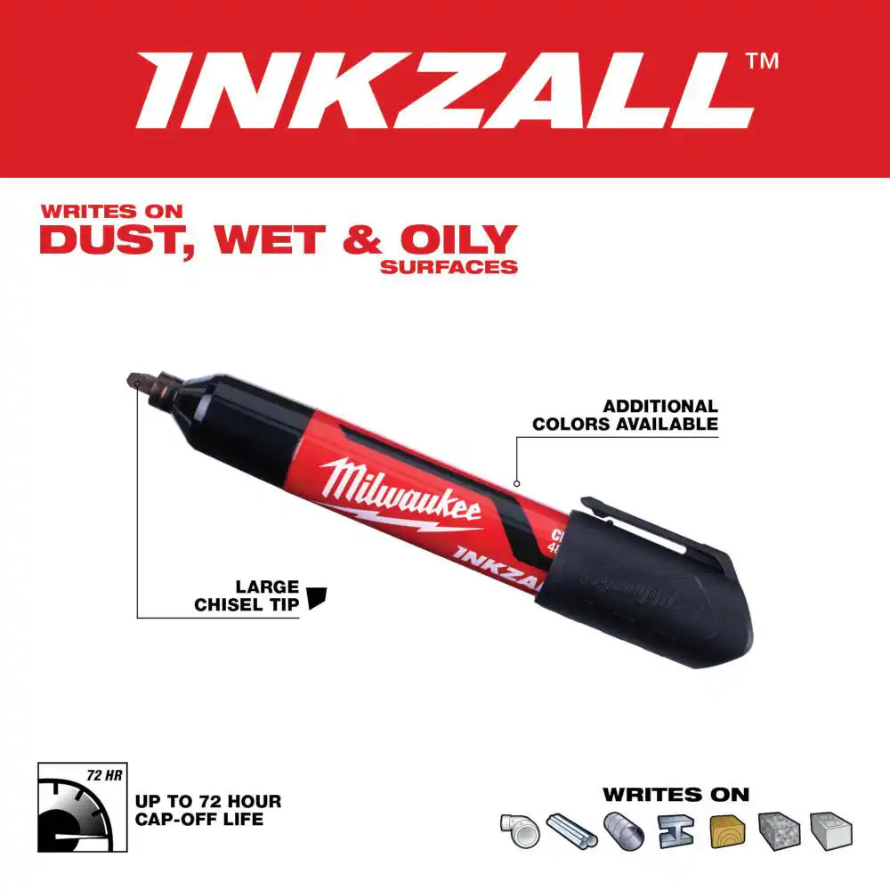 INKZALL Black Large Chisel Tip Jobsite Permanent Marker (3-Pack)