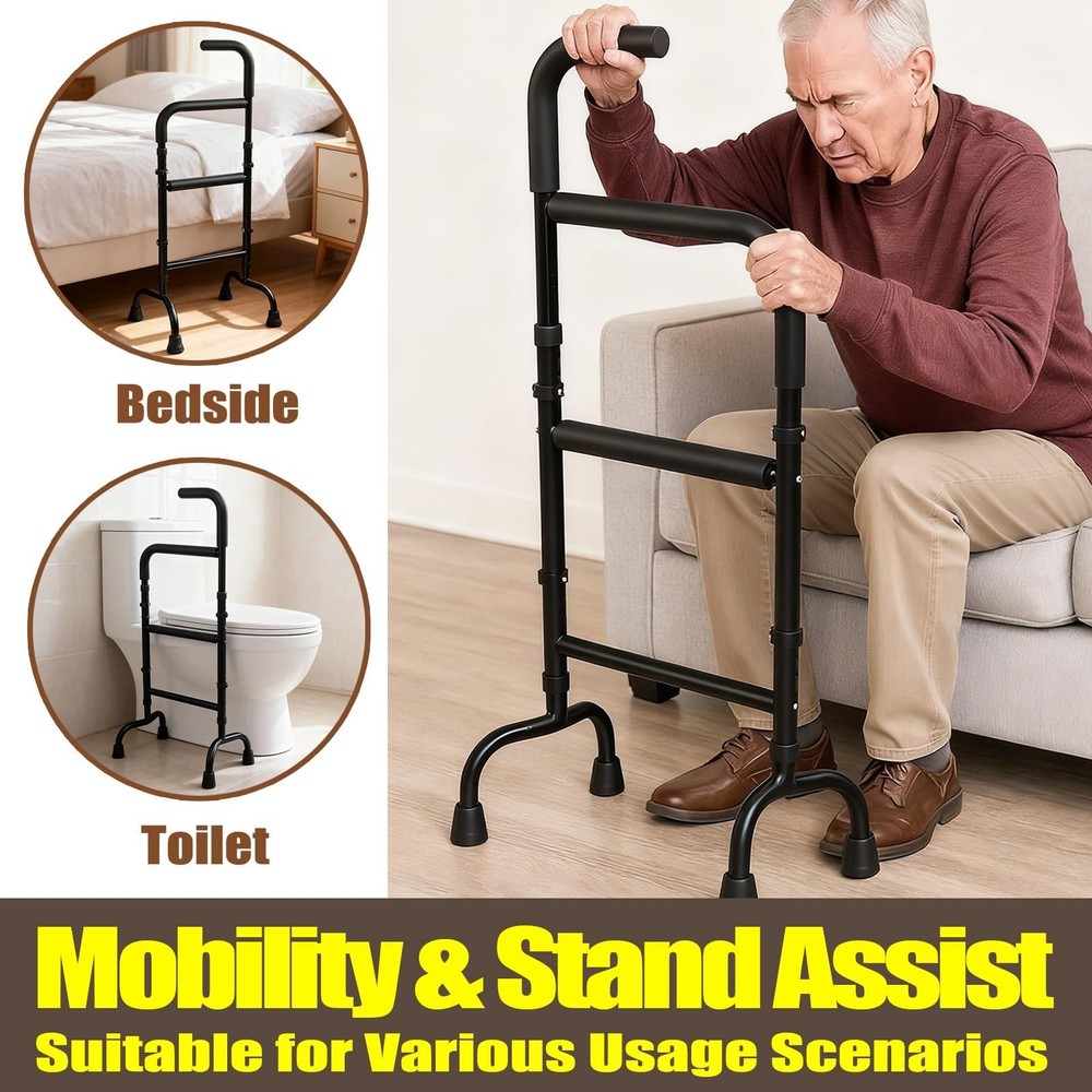 Adjustable Stand Assist for Elderly - 2-in-1 Standing Rail & Walking Cane wit...