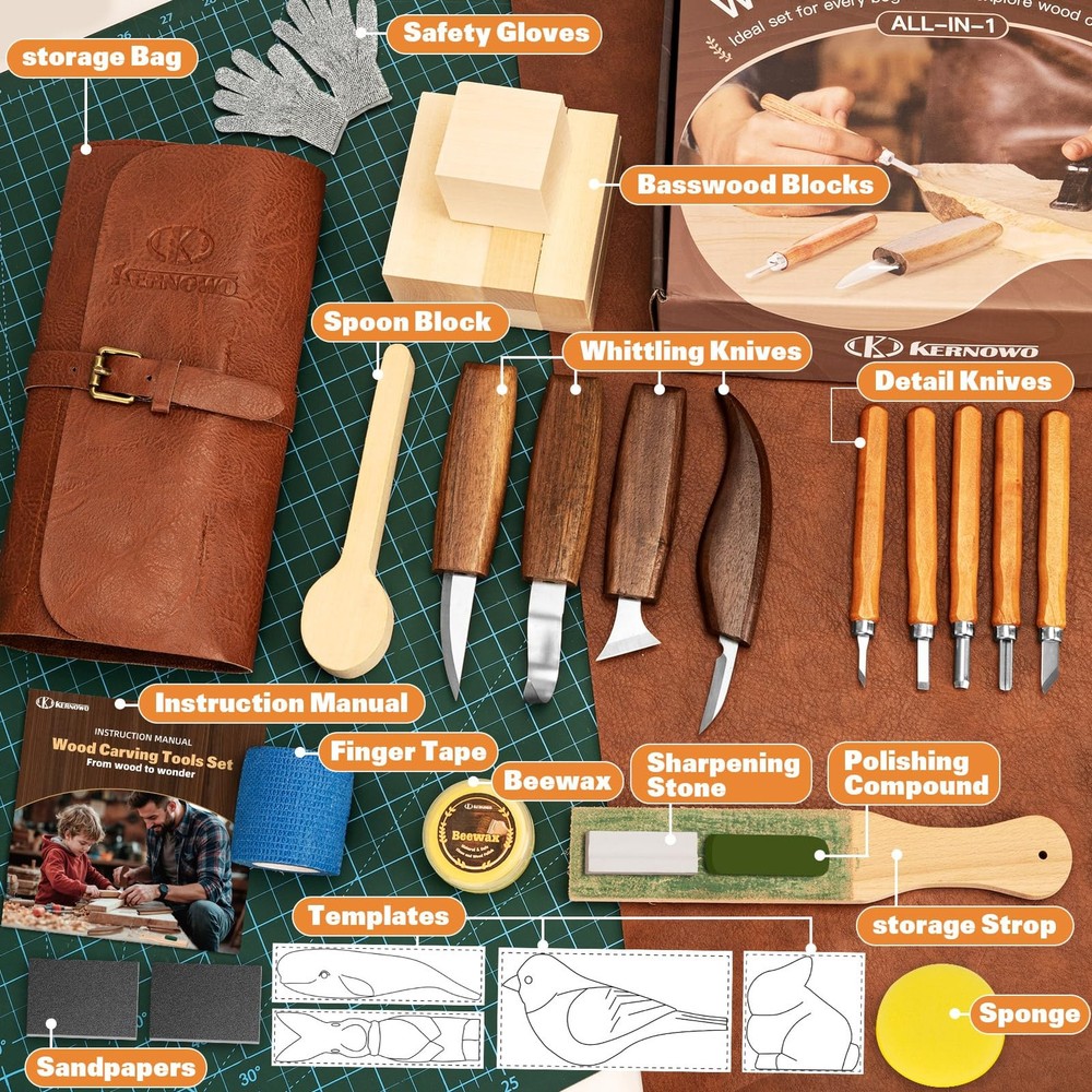 Wood Carving Kit, 32Pcs Tools with Storage Bag, 32pcs