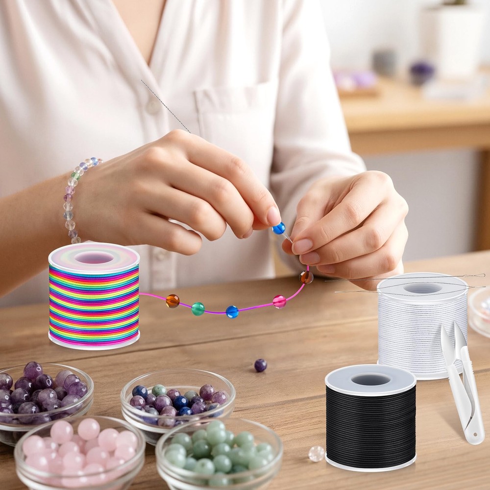 492 Ft Stretchy Bracelet String 1mm Elastic 1MM, Rainbow, White, Black