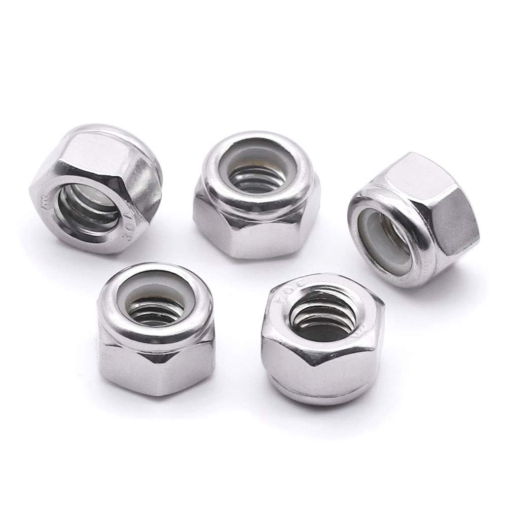 5/16-18 Nylon Insert Hex Lock Nuts Stainless Locknuts, Hex Drive, Bright Finish,