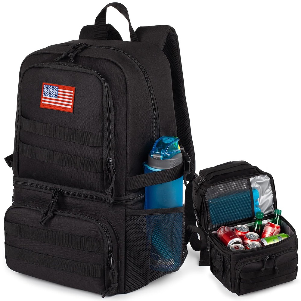 Tactical Double Deck Cooler Backpack for Men,Large Lunch Large, Black