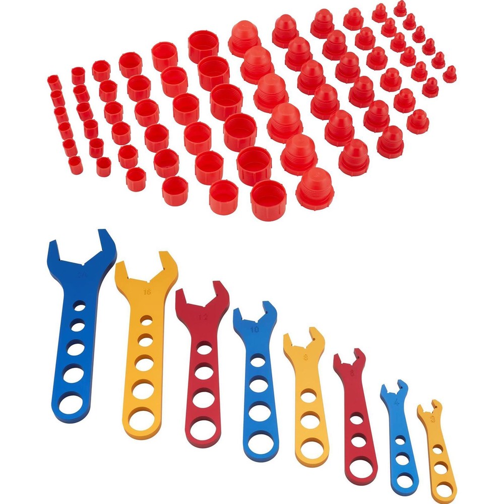 Speedway Aluminum AN Fitting Wrench Set & 72 Piece Cap/Plug Kit