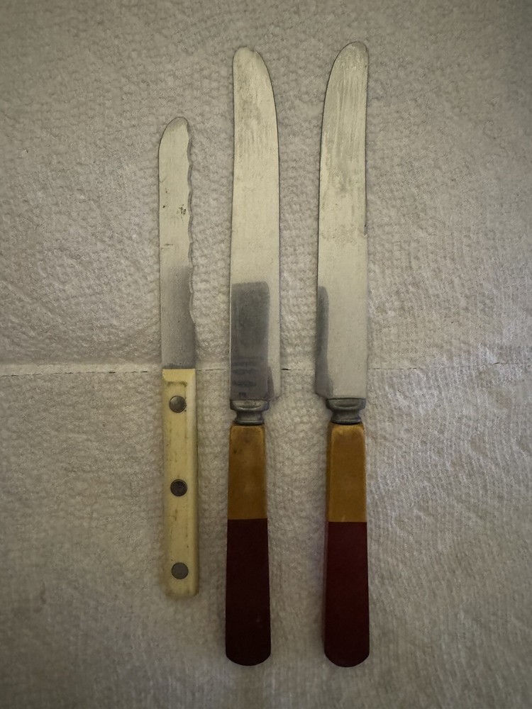Vintage Butterscotch Red Two Tone Bakelite Handle Flatware 11 Piece