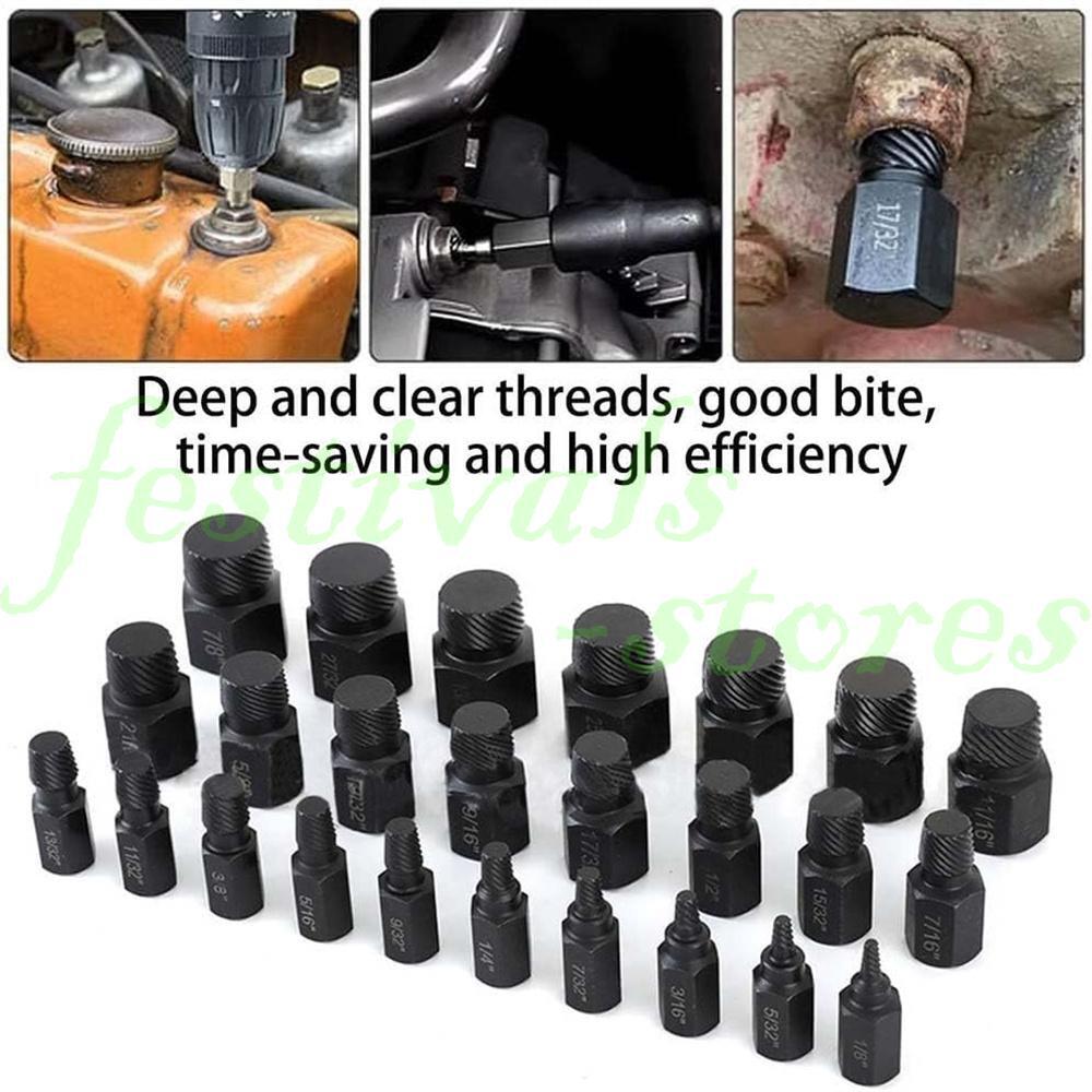 25 PC Multi-Spline Screw Extractor Set Hex Head Bit Socket Wrench Bolt Remover