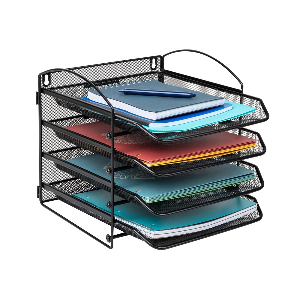 Mind Reader 4-Tier Paper Tray, File Storage, Desktop Organizer, Wall Mountabl...
