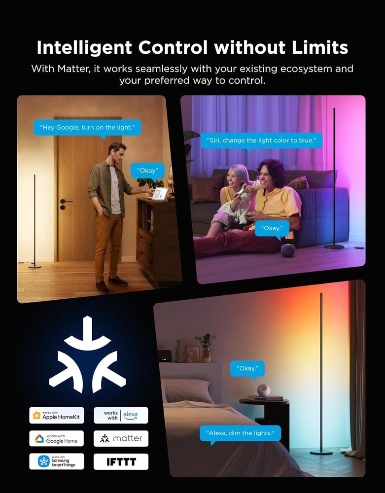 RGBIC Floor Lamp Basic, 1000lm LED Corner Lamp Compatible with SmartThings, A...