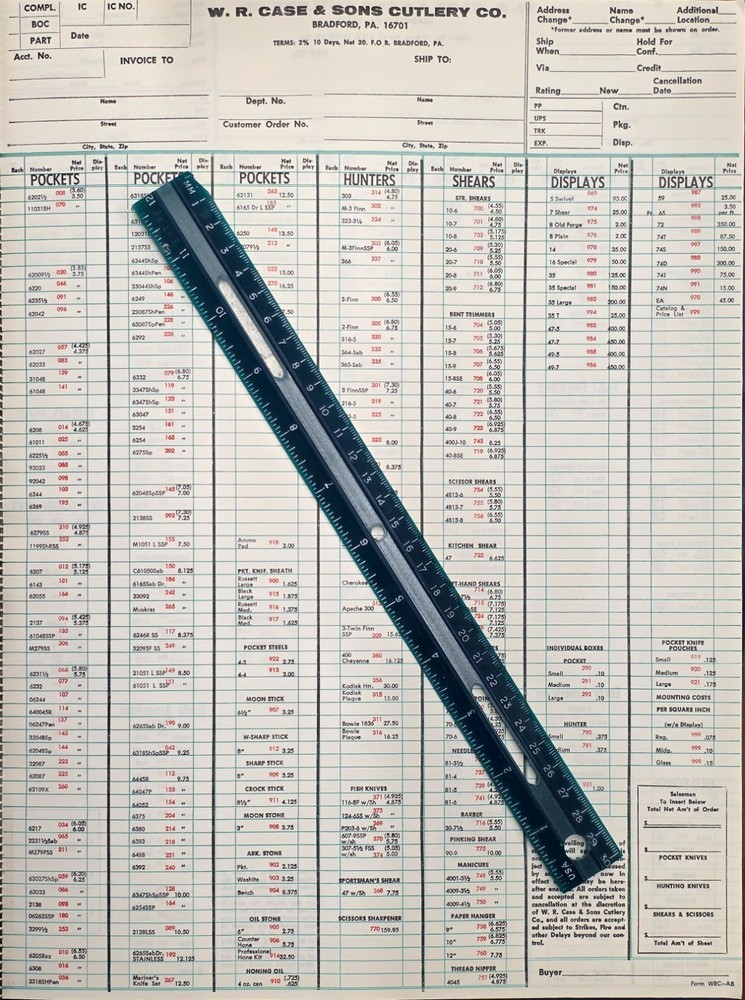 W. R. Case & Sons Cutlery Co. Order Forms JW Large Sheet