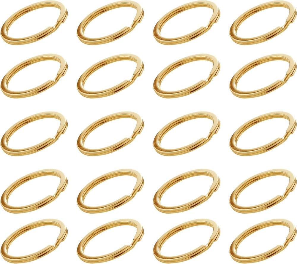 20 PCS Brass Flat Split Key Rings, 25mm (1") Diameter, Solid Gold