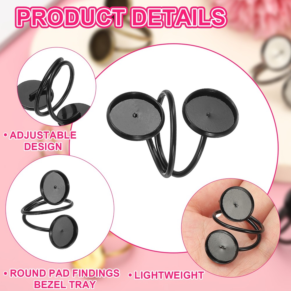 Ring Blank, 10 Pcs Adjustable Finger Ring Blank Base 12mm, Black