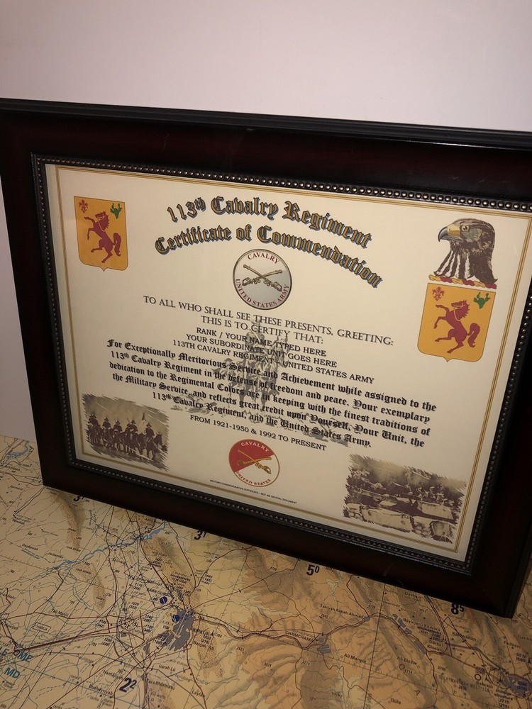 113TH U.S. CAVALRY REGIMENT / COMMEMORATIVE - CERTIFICATE OF COMMENDATION