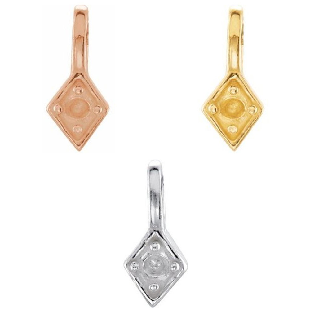 14K Gold or Silver 1.5 mm Round Kite Shape Micro Setting Dangle Mount Charm Drop