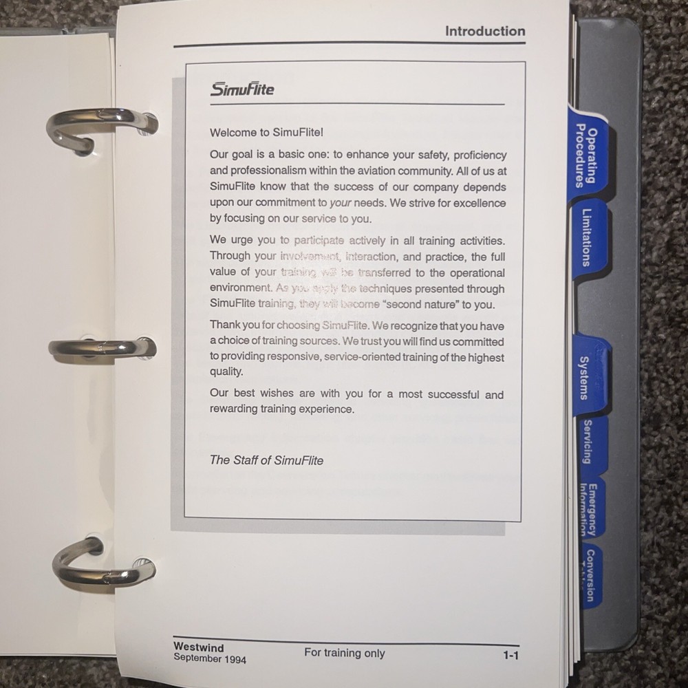 Simuflite Westwind Cockpit Reference Handbook