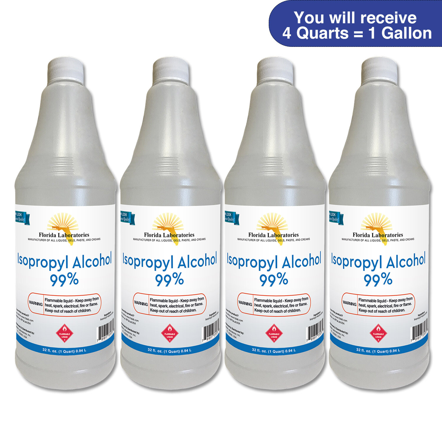 ISOPROPYL ALCOHOL 99% High Purity Pack of 4 Quarts - SAME DAY SHIPPING USA Made