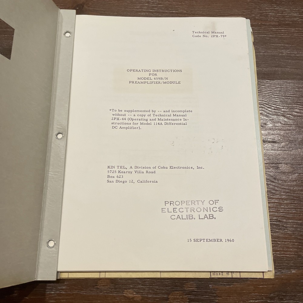COHU Model 459B/N Preamplifier/Module Operating Manual 2PX-79 1960