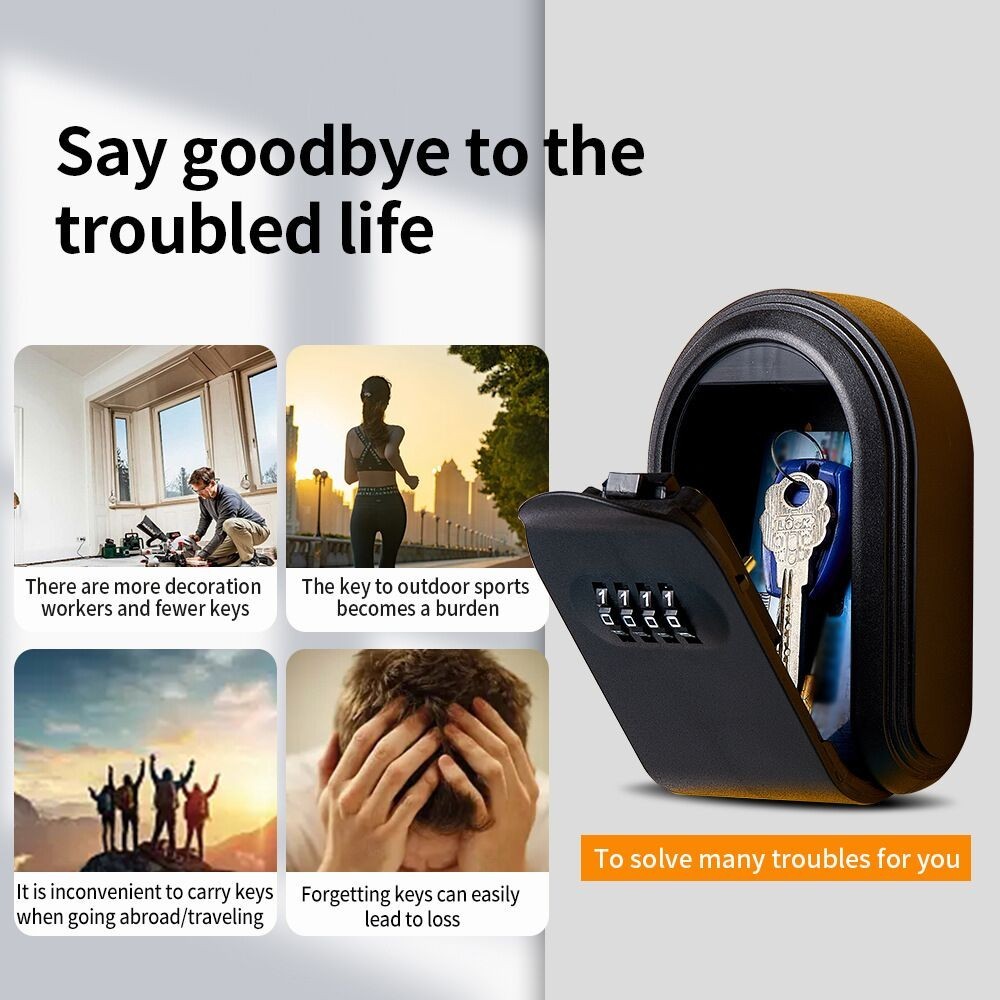 Black ABS Plastic Security Keybox 4-digit Password Combination Portable Lock Box