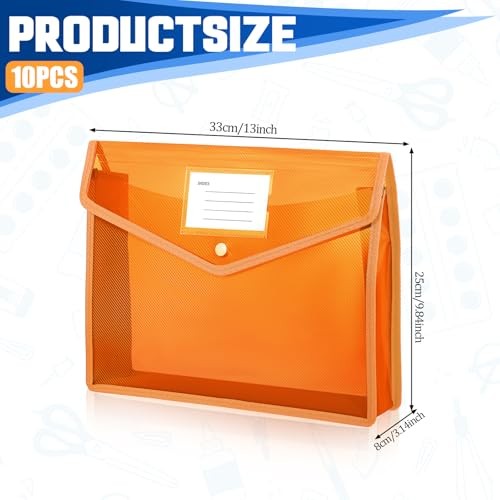 10 Pcs Expanding File Folder, Clear Waterproof Plastic Document Folders Large