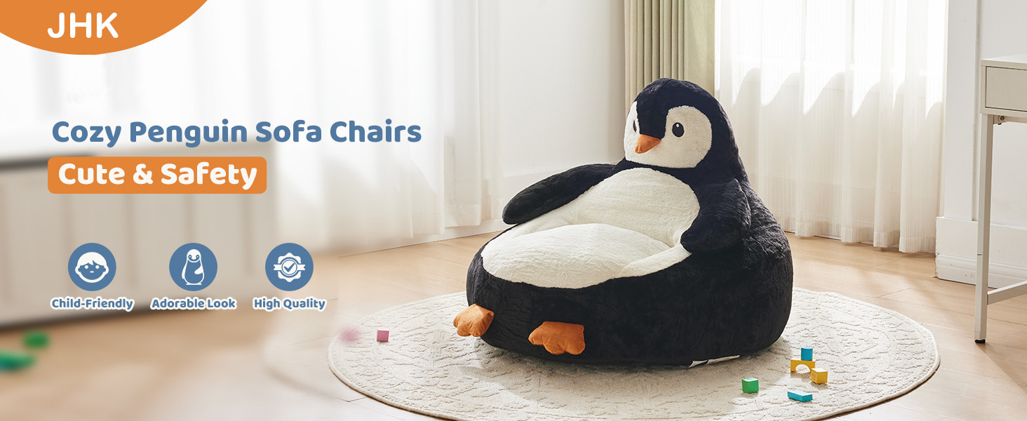 Penguin Kids Bean Bag Chair,33 Inch,Animal Child Lovely Bean Bag Sofa,Kids Gift