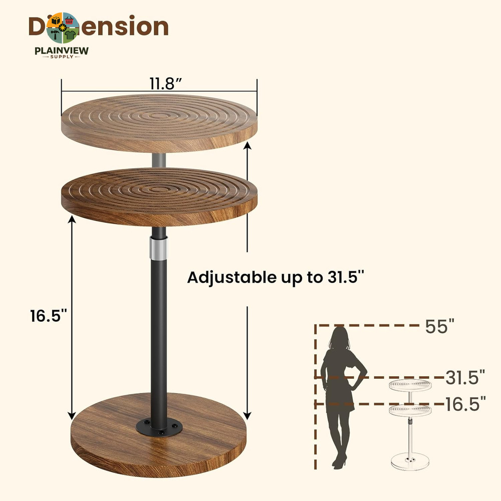 Round Small Side Table, Adjustable-Height Drink Table, Pedestal Martini Stand, W