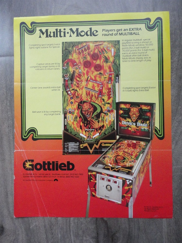 Devil's Dare Pinball Machine Flyer Gottlieb Original
