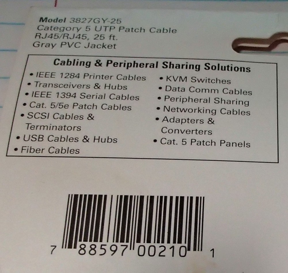 NEW APC CATEGORY 5 PATCH CABLES 3827GY-25