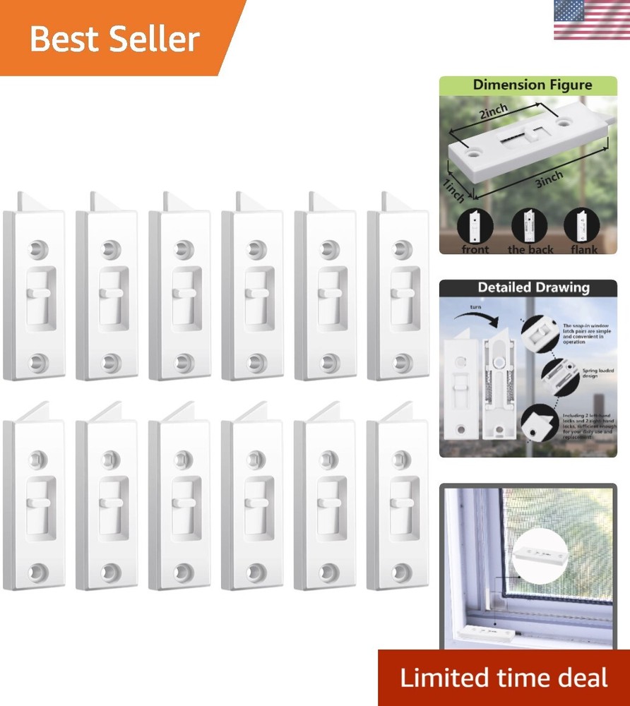 Easy-Install Plastic Window Latch Locks - 12 Pieces for Quick Replacement
