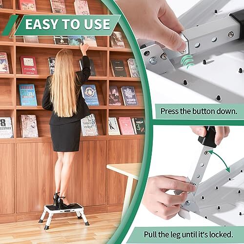 Adjustable Folding One Step Stools for Adults Heavy Duty Metal Step Stool for...
