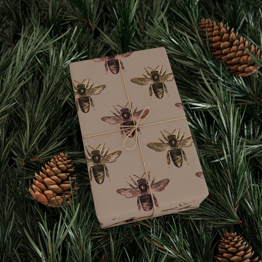 Tan With Black Bee Pattern Wrapping Papers