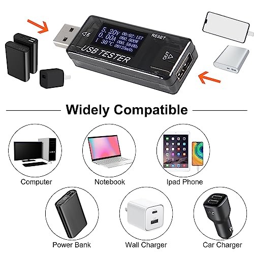 2pcs 8 in 1 USB Tester 10V 3A Voltage Current Tester Voltmeter Capacity Black