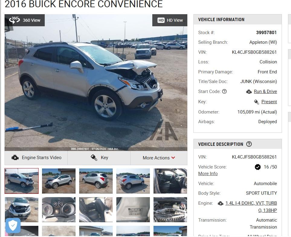 Used Floor Jack fits: 2016 Buick Encore Grade A