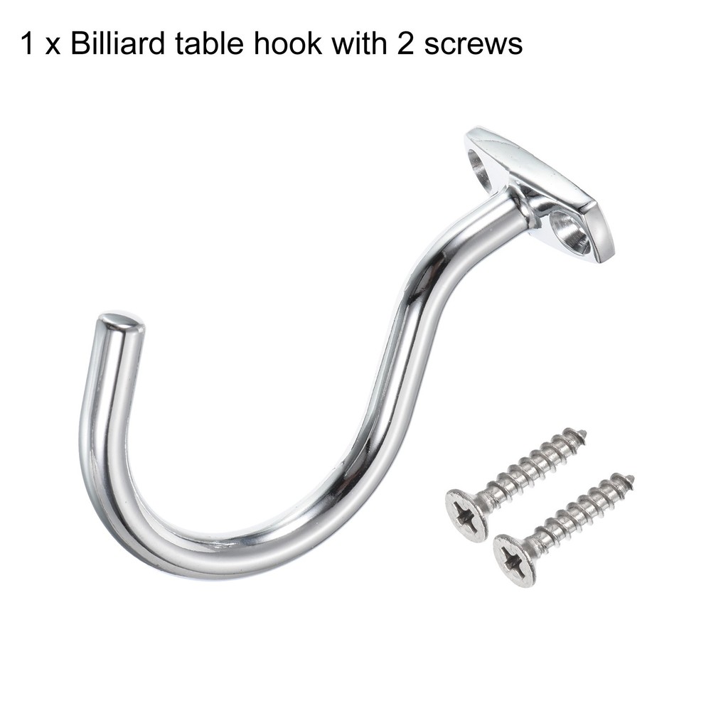 Bridge stick and ball rack hooks, with fixing screws, silver