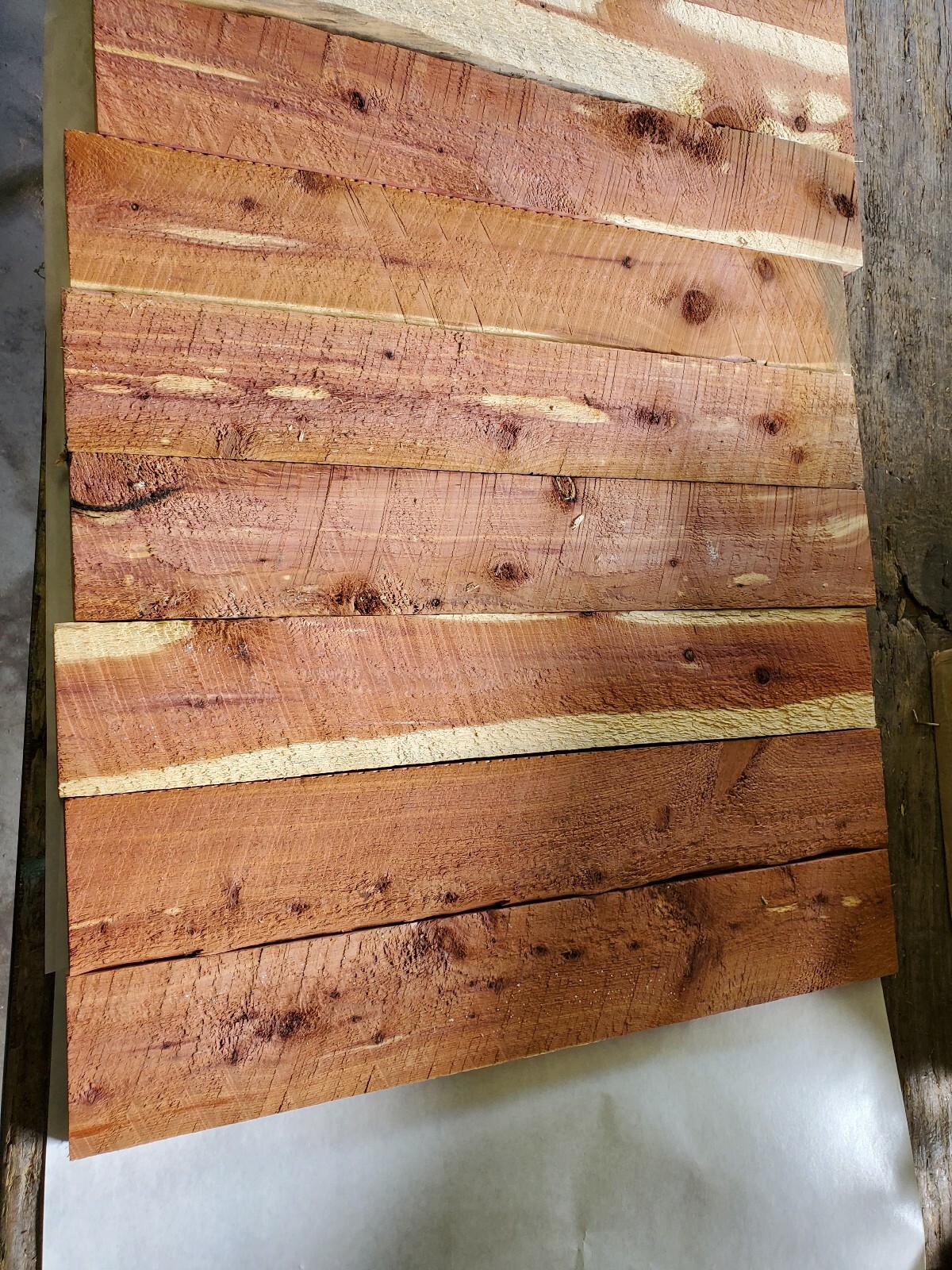 9 pcs. Aromatic Eastern Red Cedar Rough Cut 7/8" - 1" x 3 1/2" Boards 23-1/2" L