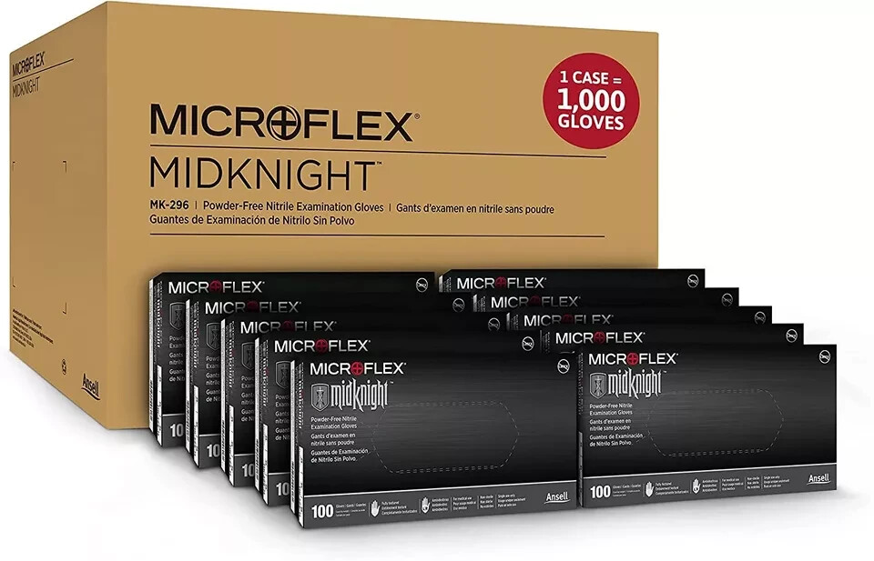 Microflex MK296XL Midknight Black Nitrile Powder-Free Gloves-XL Extra Large-Case