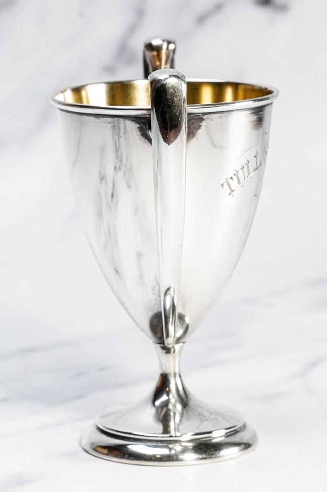 Gleaming Double Handle Antique Sterling Silver Small Trophy Cup