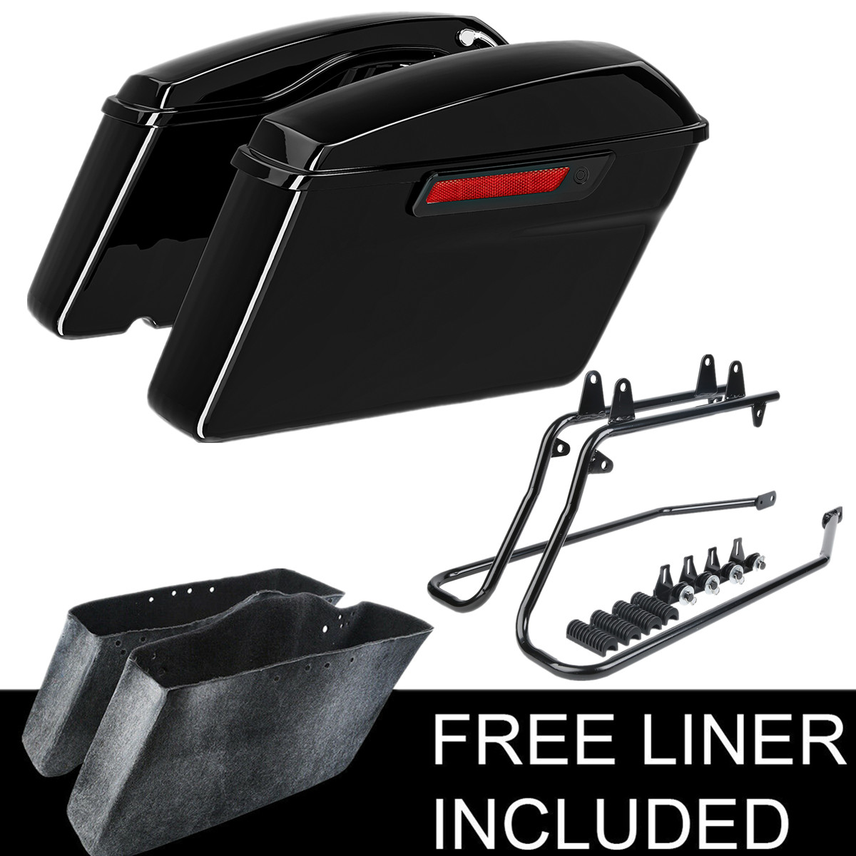 Hard Saddlebags Saddle Bags W/ Black Conversion Brackets Fit For Harley Softail