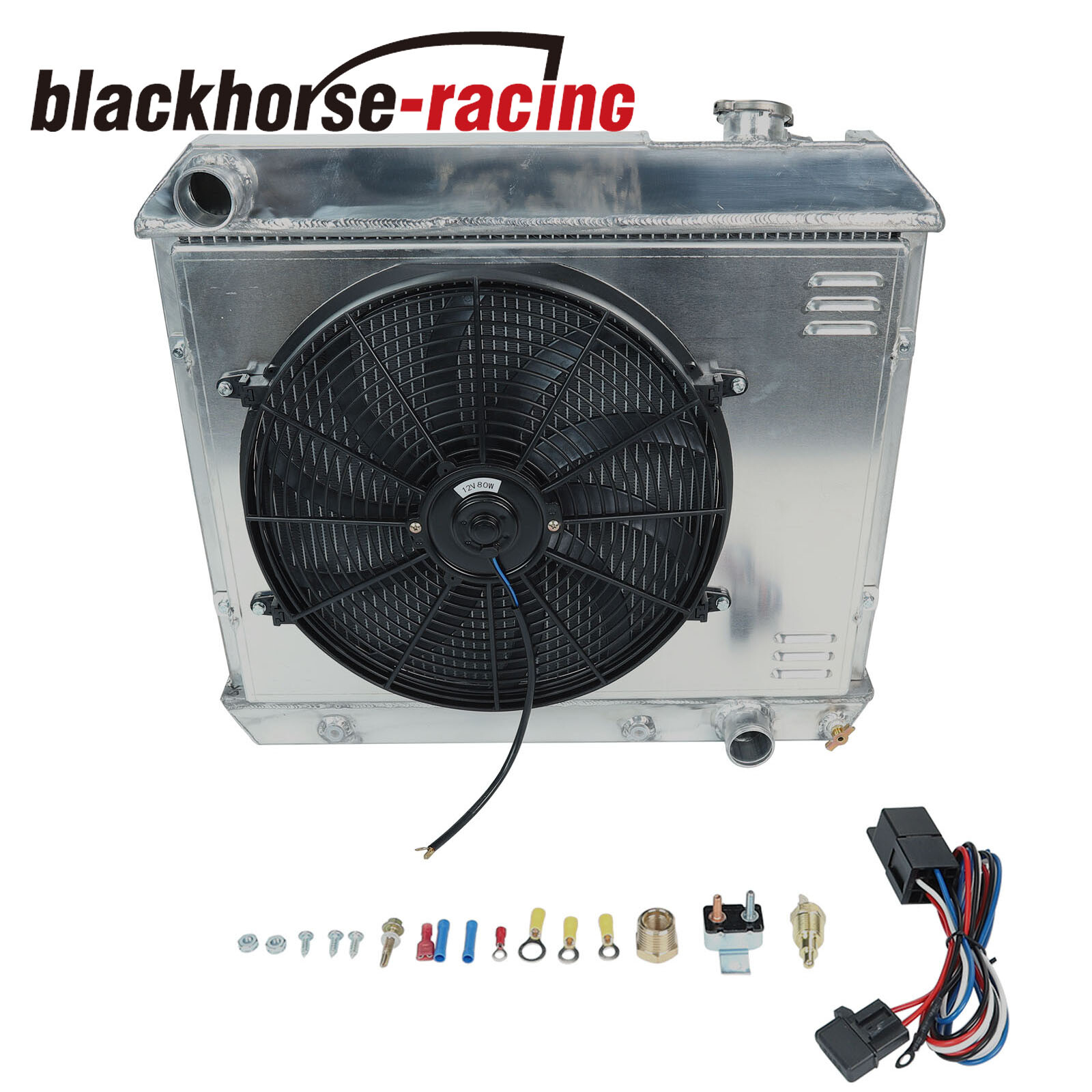 For 1963-1966 Chevy C/K C10/C20/C30 Pickup V8 3Row Radiator+16" Shroud Fan+Relay