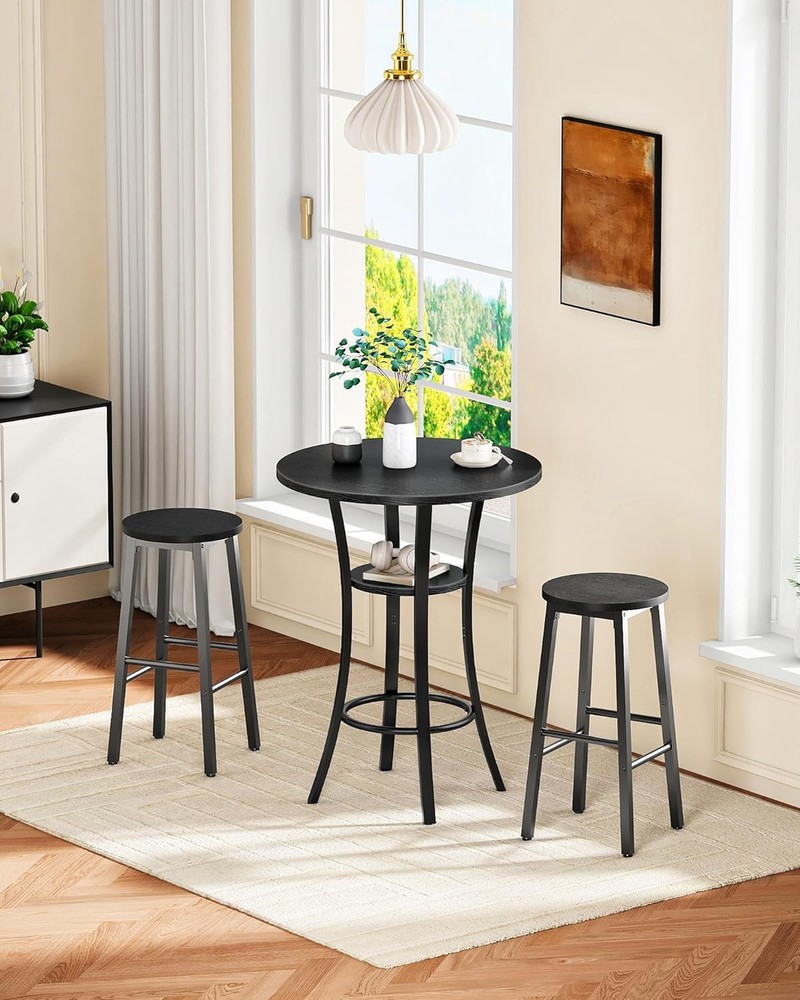 Round Bar Table 2-Tier High Top & Counter Height Dining Table Small Kitchen