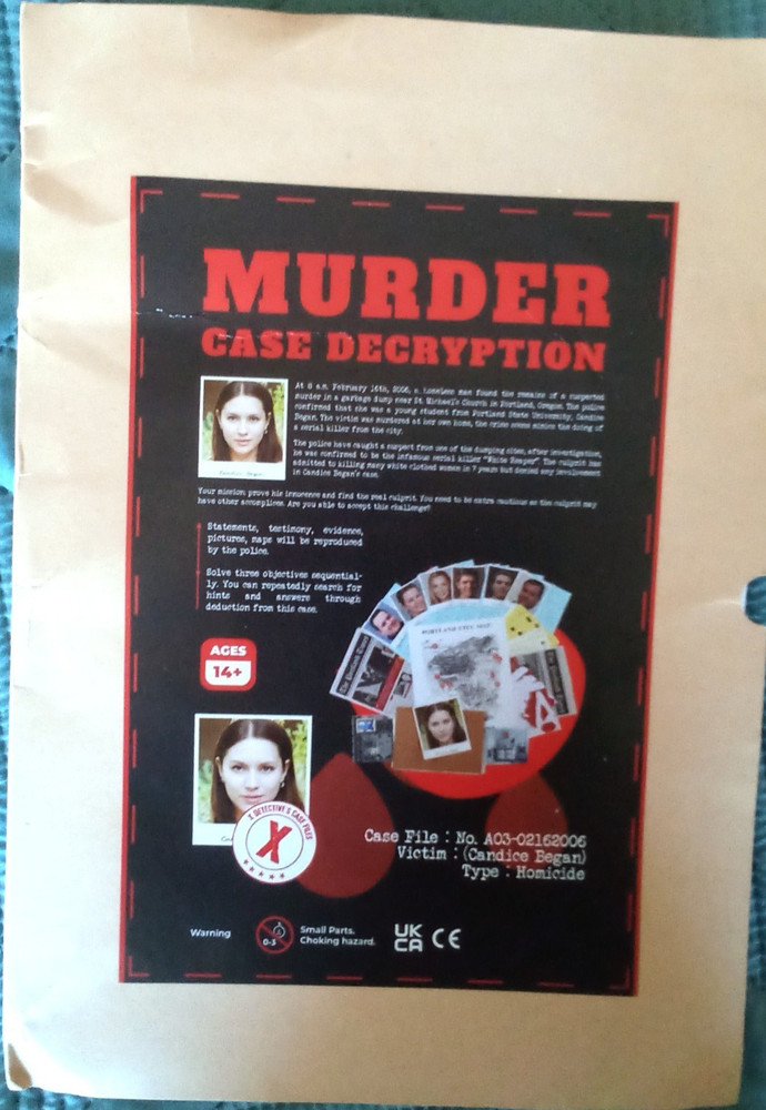 2 Murder Mystery & Murder Case Decryption Games Pre -Owned # 79