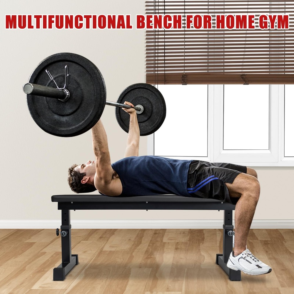 Flat Weight Bench, Utility Workout Adjustable Height Weight Bench Press with ...