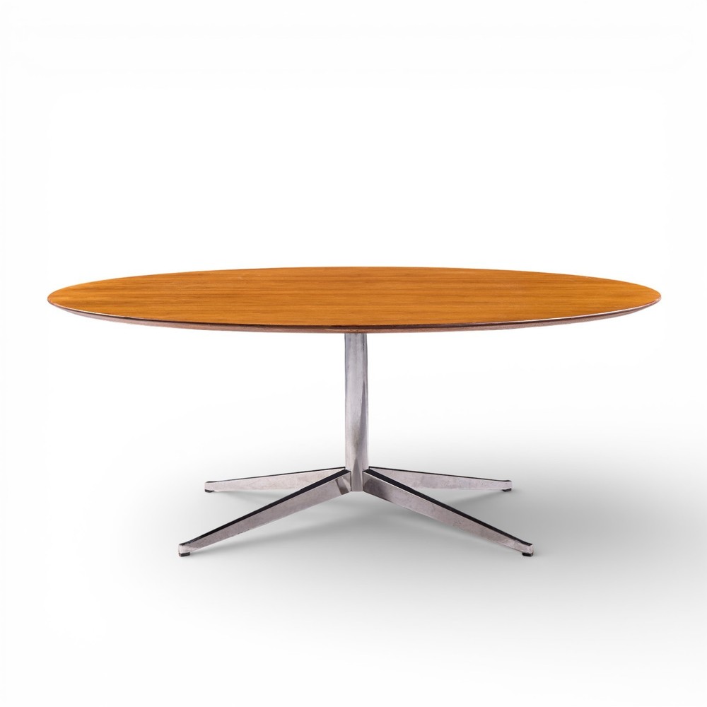 Florence Knoll Mid Century Walnut and Chrome Dining Table