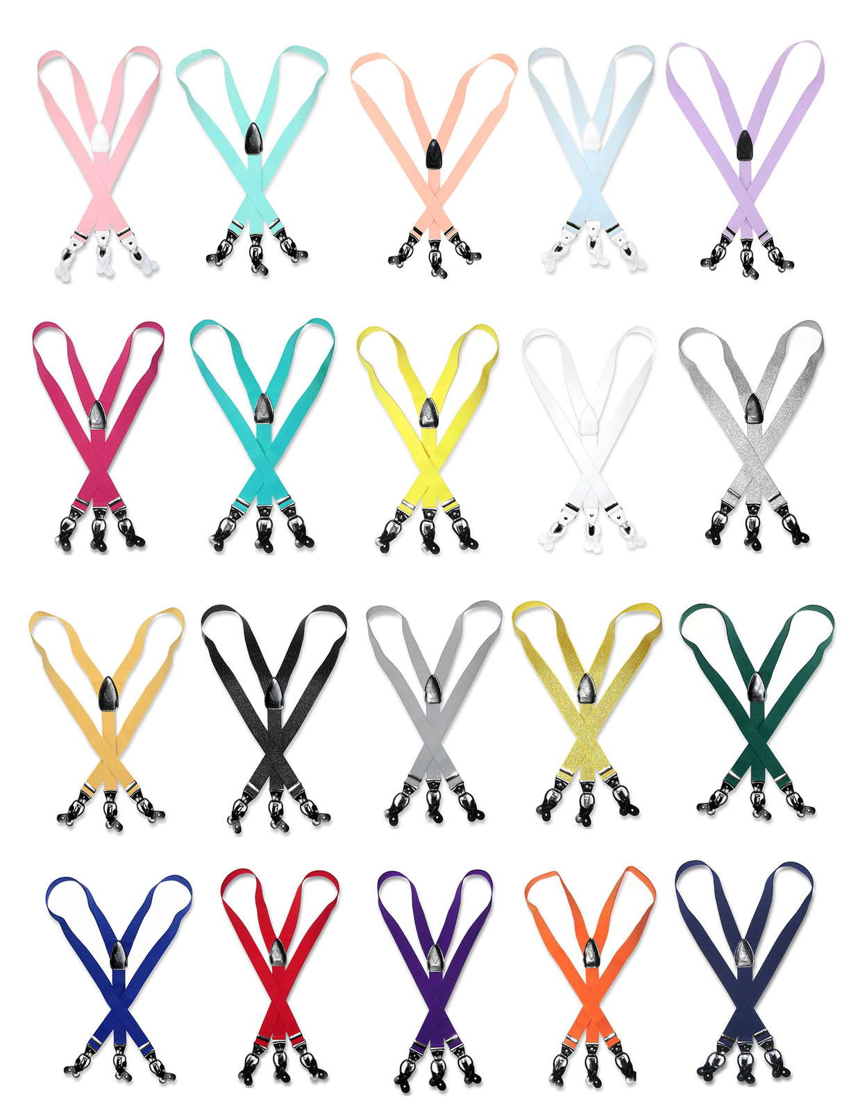 Men's SUSPENDERS Y Shape Back Elastic Button & Clip Convertible Solid Colors