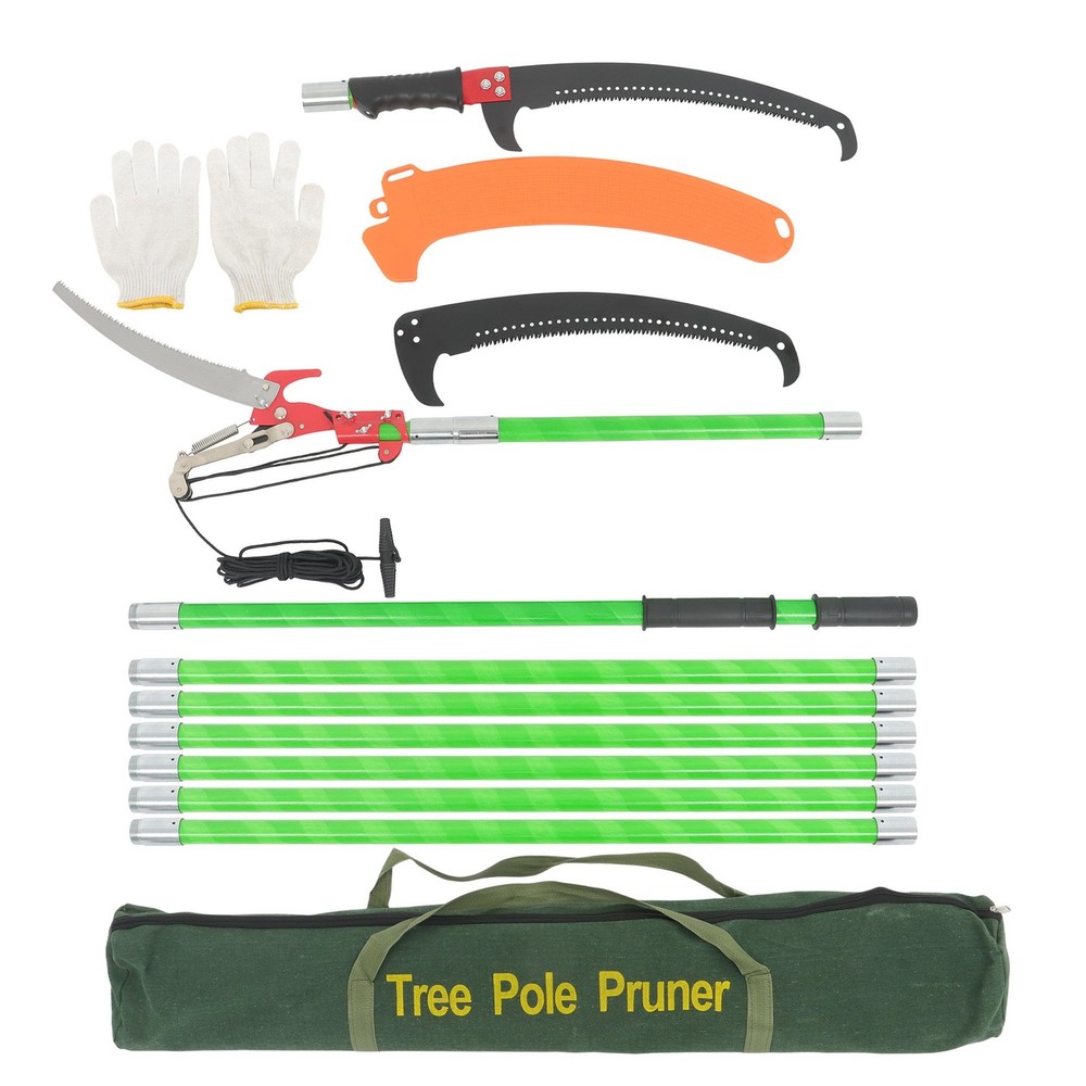 Extendable Tree Trimmer 27FT & Pole Saw Combo 8-Section Telescoping Green Pole