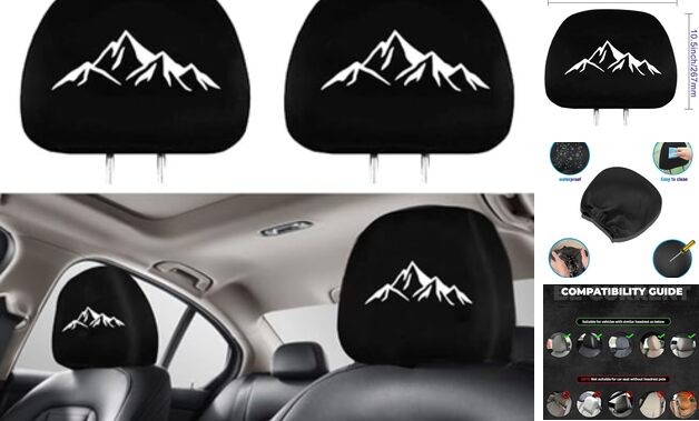 2 Pack Headrest Covers Compatible with Mountain Range Mountain Black-Mountain